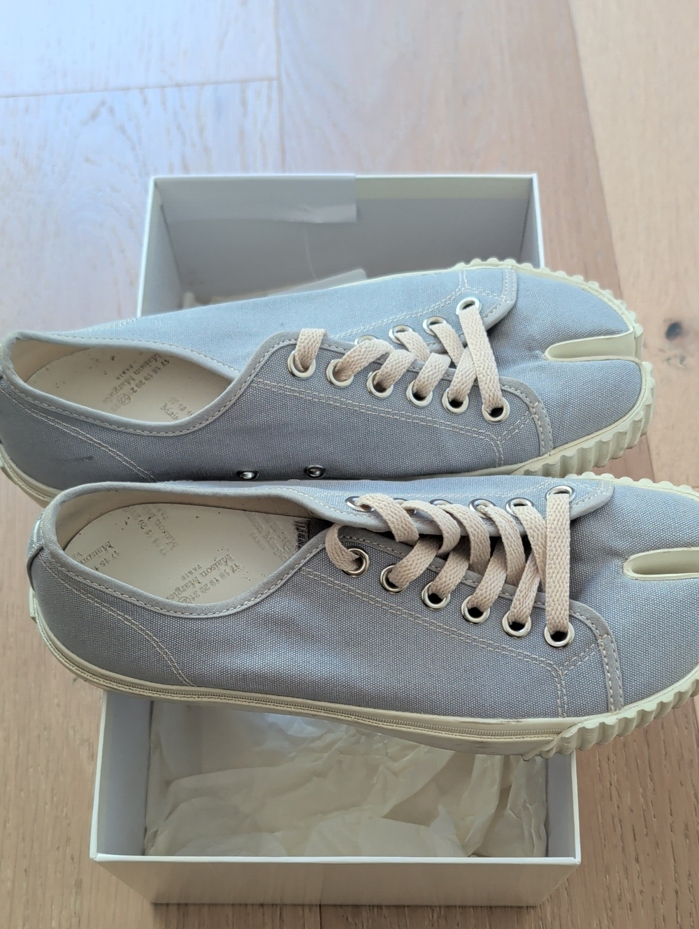 Tabi Light Blue Canvas Low-Top Sneakers with Cream Accents